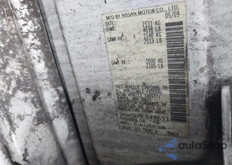 2009 Nissan Maxima 3.5 Sv z USA, uszkodzony, nr VIN 1N4AA51E79C849651